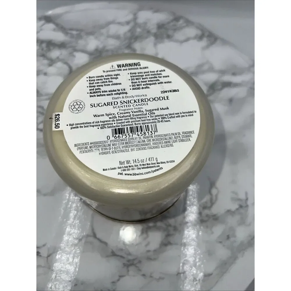 BATH BODY WORKS Sugared Snickerdoodle 3 Wick 45 Hour Candle-NEW! - Picture 4 of 4